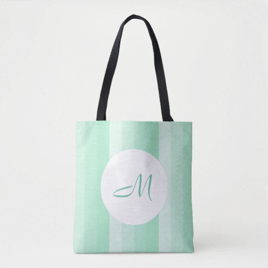 Monogrammed Modern Mint Green Striped Sjabloon Draagtas (Voorkant)
