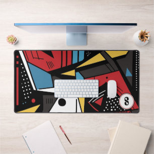 Monogrammed Modern Rood & Zwart Geometrisch Abstra Bureaumat