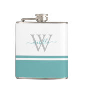 Monogrammed Modern Script Blauwgroen Flask Heupfles (Voorkant)