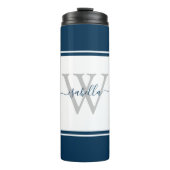 Monogrammed Modern Script Navy Thermosbeker (Voorkant)