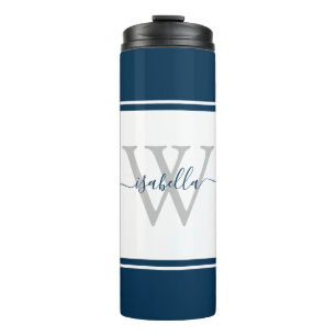 Monogrammed Modern Script Navy Thermosbeker