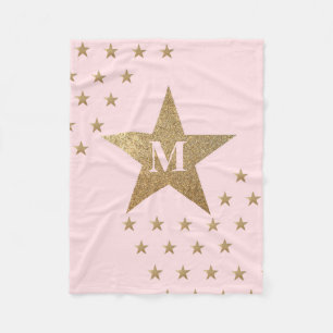 Monogrammed Modern Soft Pink and Gold Stars Fleece Deken