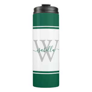 Monogrammed Modern Trendy Script Emerald Green Thermosbeker
