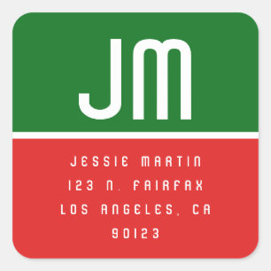 Monogrammed Modern Vintage Kerstadres Vierkante Sticker