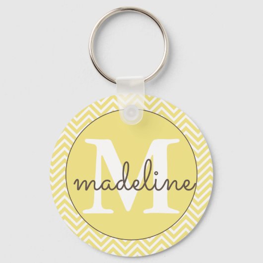Monogrammed Modern Yellow/White Chevron Sleutelhan Sleutelhanger (Voorkant)