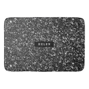 Monogrammed Moderne Faux Zwart Glitter Badmat