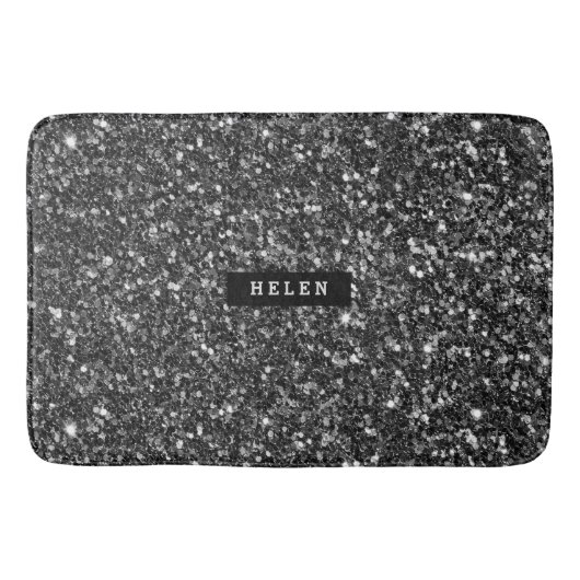 Monogrammed Moderne Faux Zwart Glitter Badmat (Voorkant)