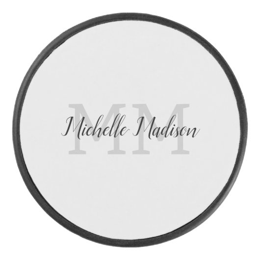 Monogrammed Moderne Handschrifsnaam Initialen Hockey Puck (Voorkant)