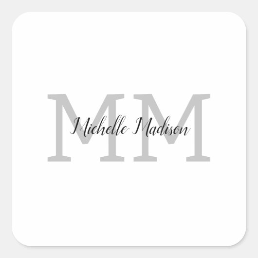 Monogrammed Moderne Handschrifsnaam Initialen Vierkante Sticker (Voorkant)