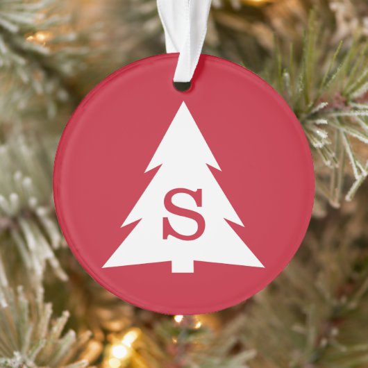 Monogrammed Moderne Witte Kerstboom op rood Ornament (Boom)