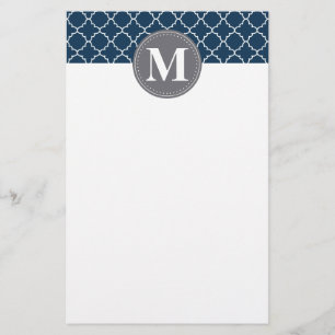 Monogrammed Moroccan Lattice in Navy / Grey Briefpapier
