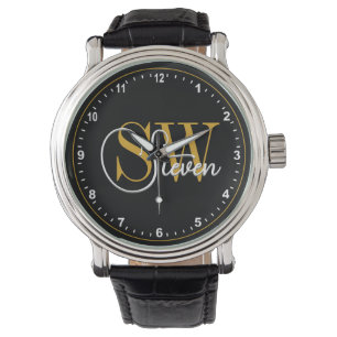 Monogrammed Naam & Donkere Moderne Handtekening Horloge
