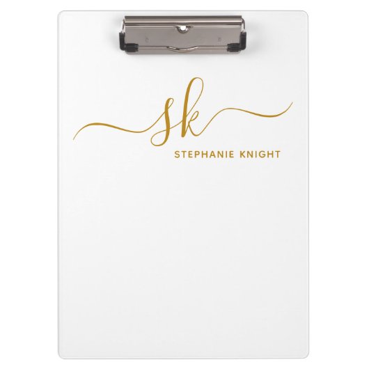 Monogrammed Naam Goud Script Professional Klembord (Voorkant)