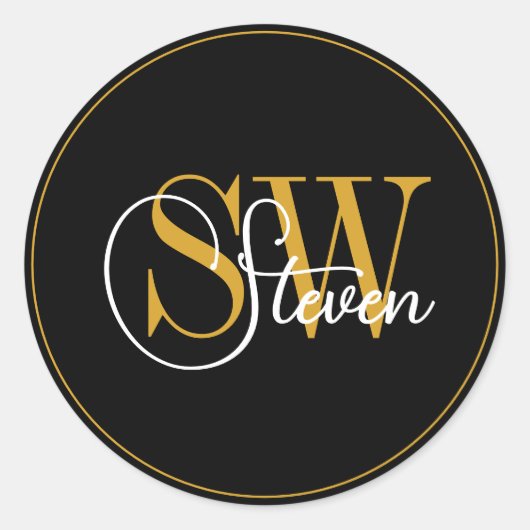 Monogrammed Naam & Moderne Handtekening Ronde Sticker (Voorkant)