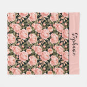 Monogrammed Naam Perzik Roze Bloemen Fleece Deken (Voorkant (Horizontaal))