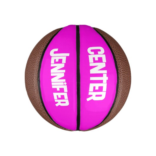 Monogrammed Naam & Positie in Roze/Wit | Basketbal (Verticaal)