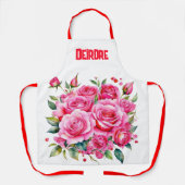 Monogrammed Naam Roze Rozen | Schort (Voorkant)