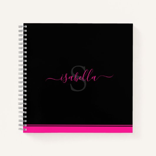 Monogrammed Naam Roze Zwart Notitieboek (Voorkant)