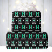 Monogrammed Naam Star Green Black Custom Cadeaupapier