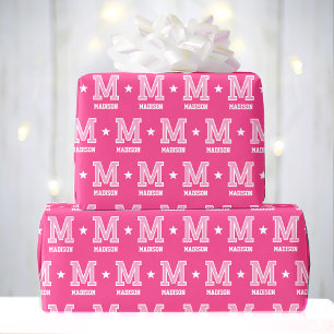 Monogrammed naam Star Pink Custom Cadeaupapier