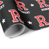 Monogrammed Naam Star Red Black Custom Cadeaupapier (Rol Hoek)