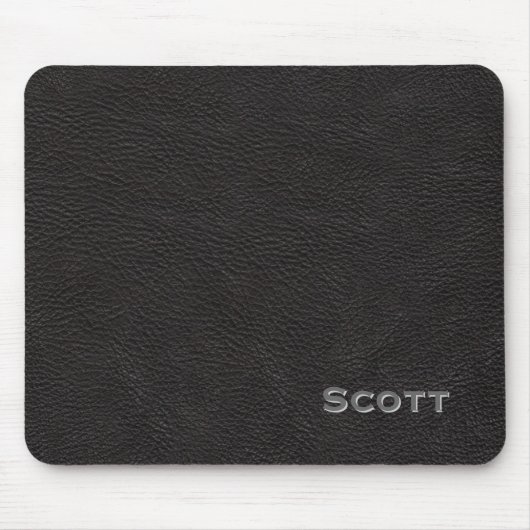 Monogrammed-naam | Zwarte lederen Executive-kijk Muismat (Voorkant)