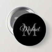 Monogrammed Name Black Personalized Sjabloon Large Ronde Button 7,6 Cm (Voorkant /achterkant)