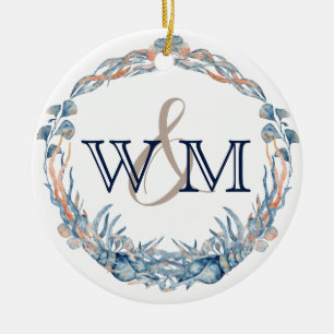 Monogrammed Nautical Blue Mauve Zee Shell Ornament