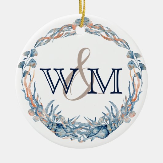 Monogrammed Nautical Blue Mauve Zee Shell Ornament (Voorkant)