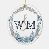 Monogrammed Nautical Blue Mauve Zee Shell Ornament (Links)