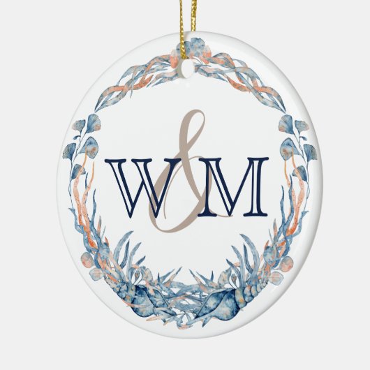 Monogrammed Nautical Blue Mauve Zee Shell Ornament (Links)