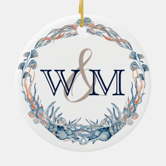 Monogrammed Nautical Blue Mauve Zee Shell Ornament (Achterkant)