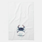 Monogrammed Nautical Navy Blue Grey Blauwgroen kra Theedoek (Verticaal)