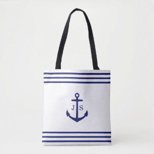Monogrammed Nautisch Anker (wit en blauw) Draagtas