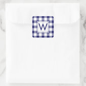 Monogrammed Navy and White Gingham Pset Pattern Vierkante Sticker (Tas)