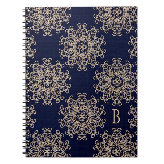 Monogrammed Navy Blue and Gold Notebook Journal Notitieboek (Voorkant)