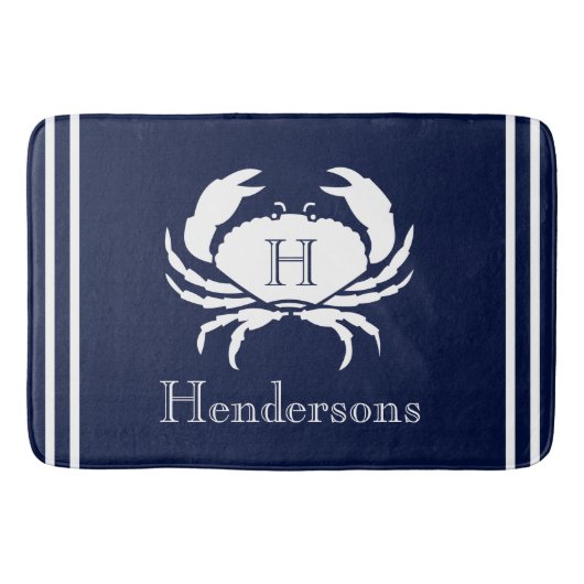 Monogrammed Navy Blue Crab Nautical Badmat (Voorkant)