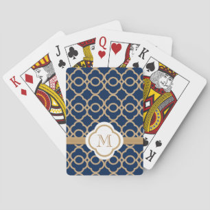Monogrammed Navy Blue en Gold Moroccan Pokerkaarten