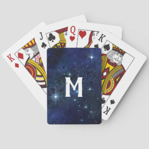 Monogrammed Navy Blue Galaxy Cluster Poker Kaarten