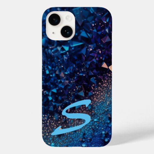 Monogrammed Navy Blue Glitter Case-Mate iPhone Case (Achterkant)