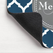 Monogrammed Navy Blue & Grey Quatrefoil Muismat (Hoek)
