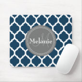 Monogrammed Navy Blue & Grey Quatrefoil Muismat (Met muis)