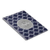 Monogrammed Navy Blue Lattice Pattern Notitieboek (Rechterzijde)