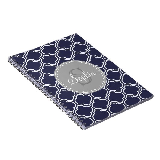 Monogrammed Navy Blue Lattice Pattern Notitieboek (Rechterzijde)