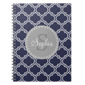 Monogrammed Navy Blue Lattice Pattern Notitieboek (Voorkant)