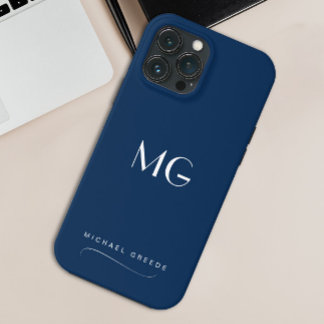 Monogrammed Navy Blue Minimalist met naam iPhone 13 Pro Max Hoesje