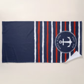 Monogrammed Navy Blue White Anchor Nautical Strandlaken (Voorkant)