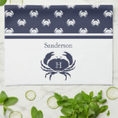 Monogrammed Navy Blue White Crab Nautical Theedoek (Gevouwen)
