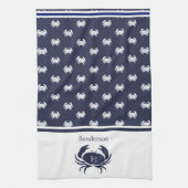 Monogrammed Navy Blue White Crab Nautical Theedoek (Verticaal)
