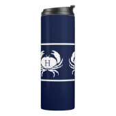 Monogrammed Navy Blue White Crab Nautical Thermosbeker (Gedraaid links)